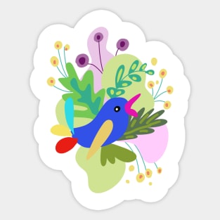 Abstract bird and tropical flowers Sticker